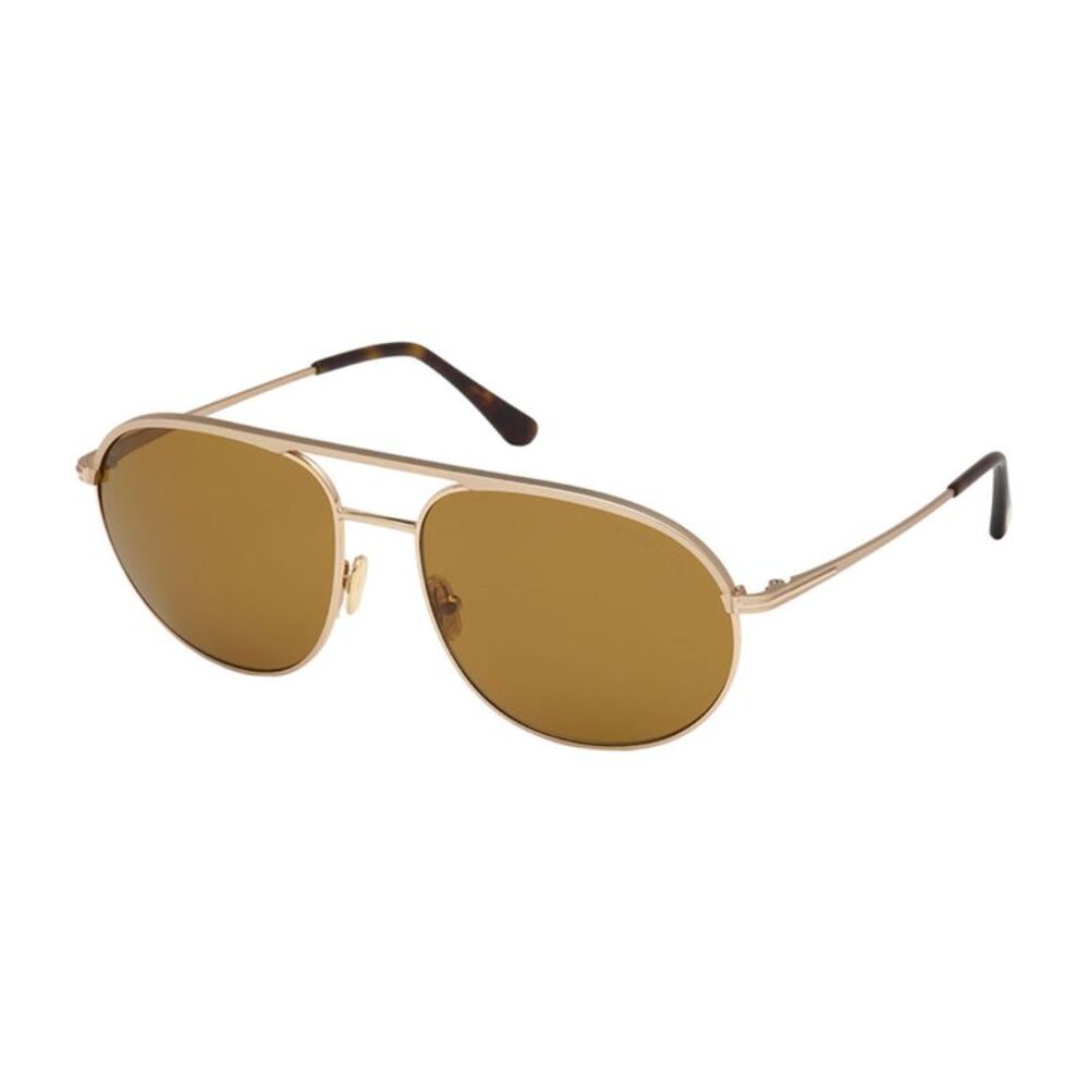 Tom Ford Sunglasses Aviator Full Rim, Matte Rose Gold Frame and Brown Lens